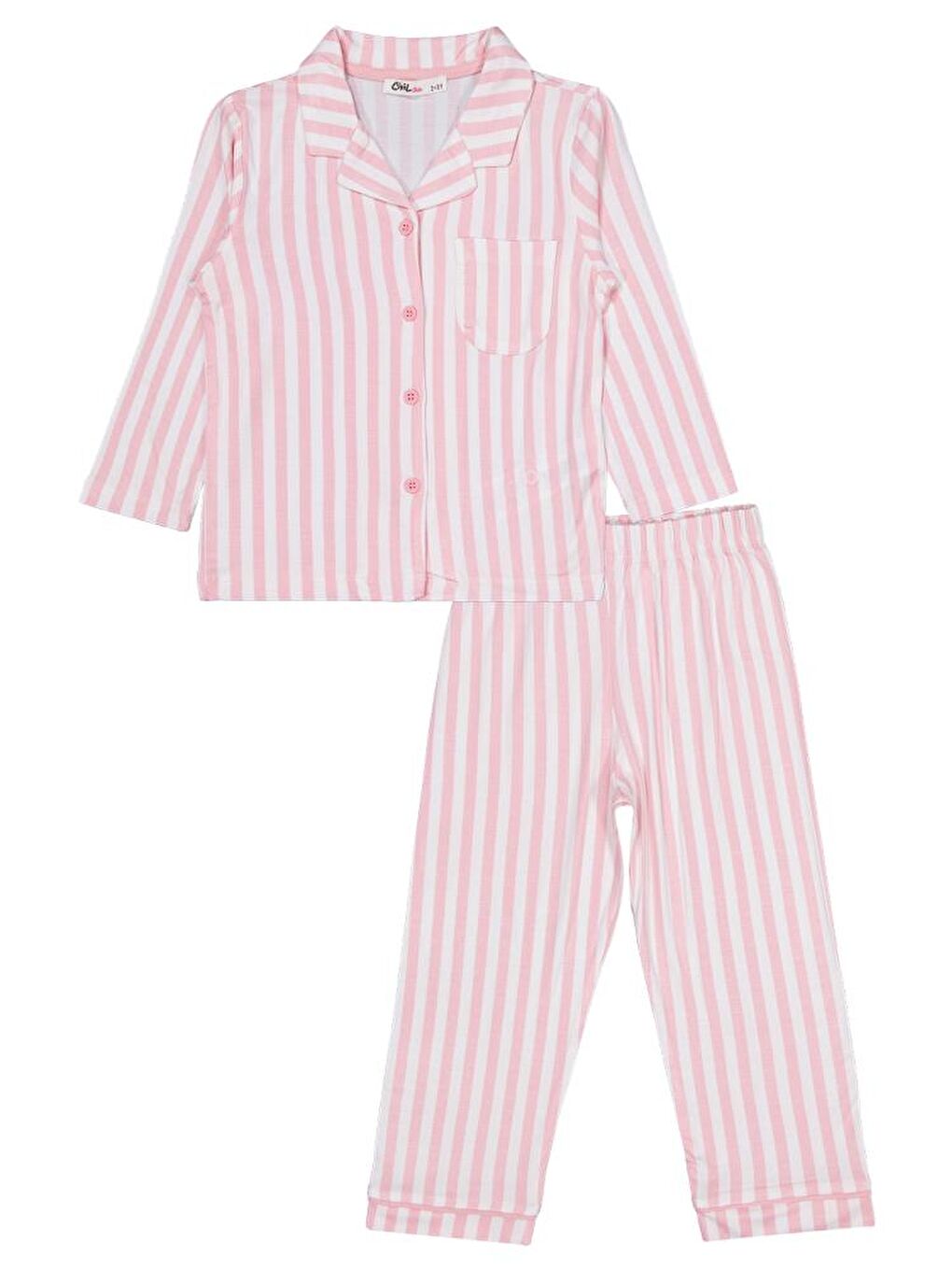 Pembe Girls Çizgili 2-5 Yaş Pijama Takımı-1