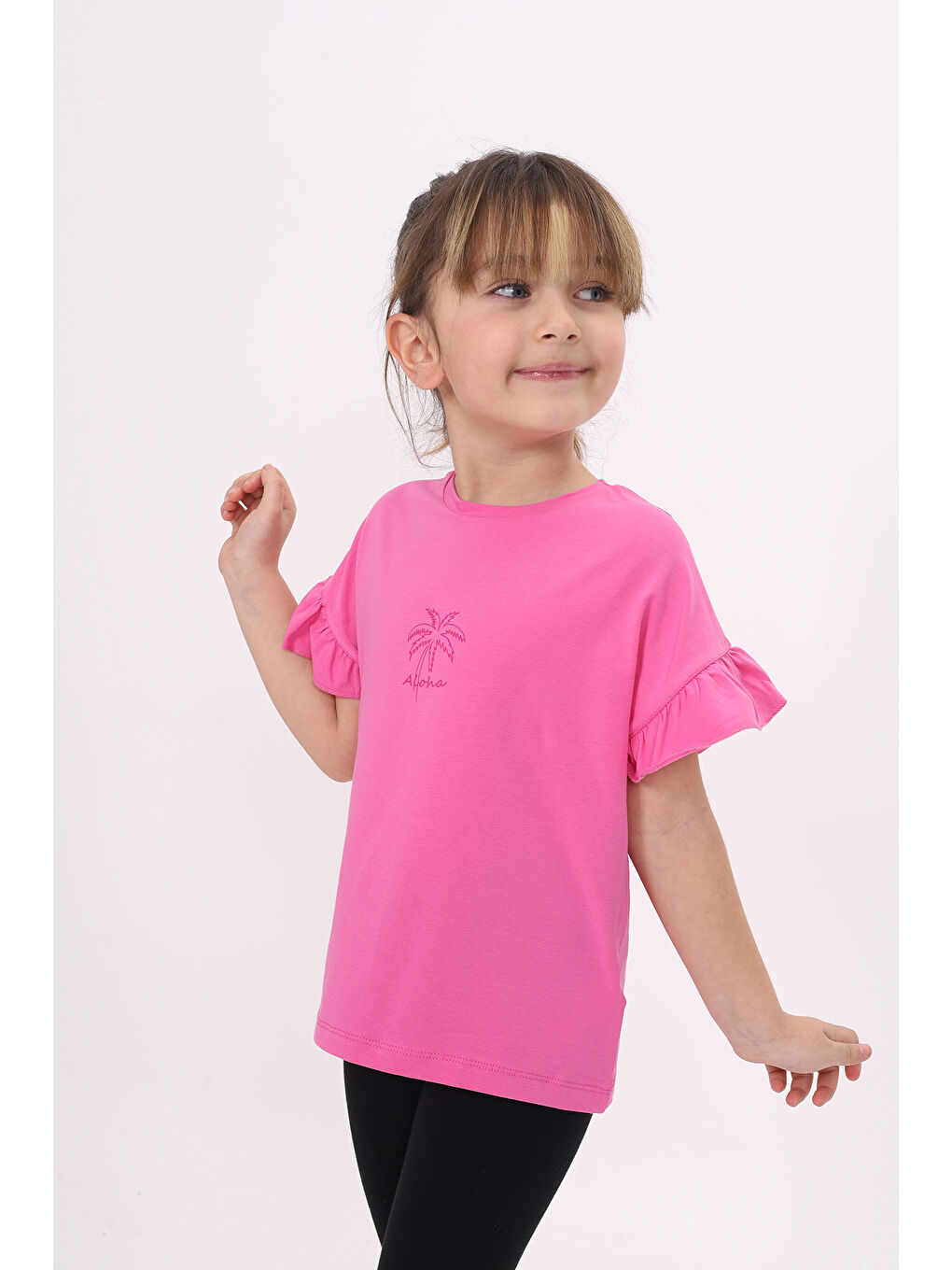 Fuşya Kız Çocuk Baskılı Tişört-2