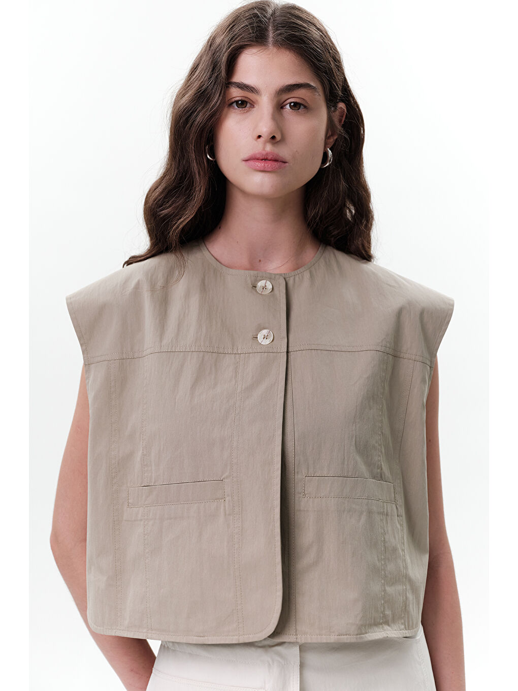 Cep Detaylı Kısa Yelek Yeşil-3