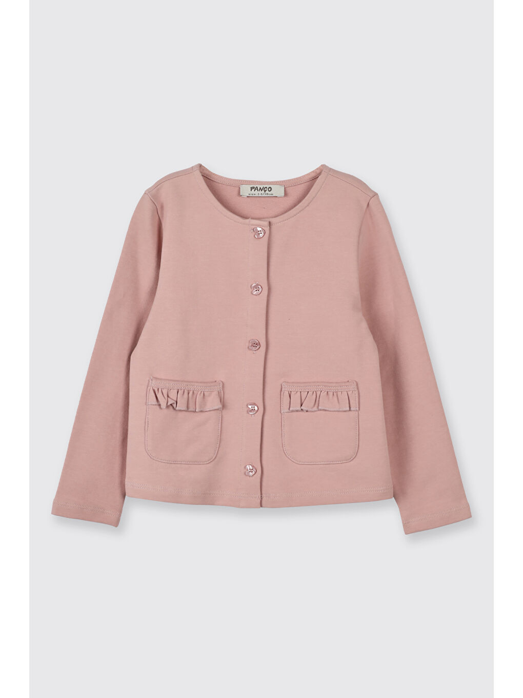 Kız Bebek Cep Detaylı Düğmeli Örme Pembe Hırka
