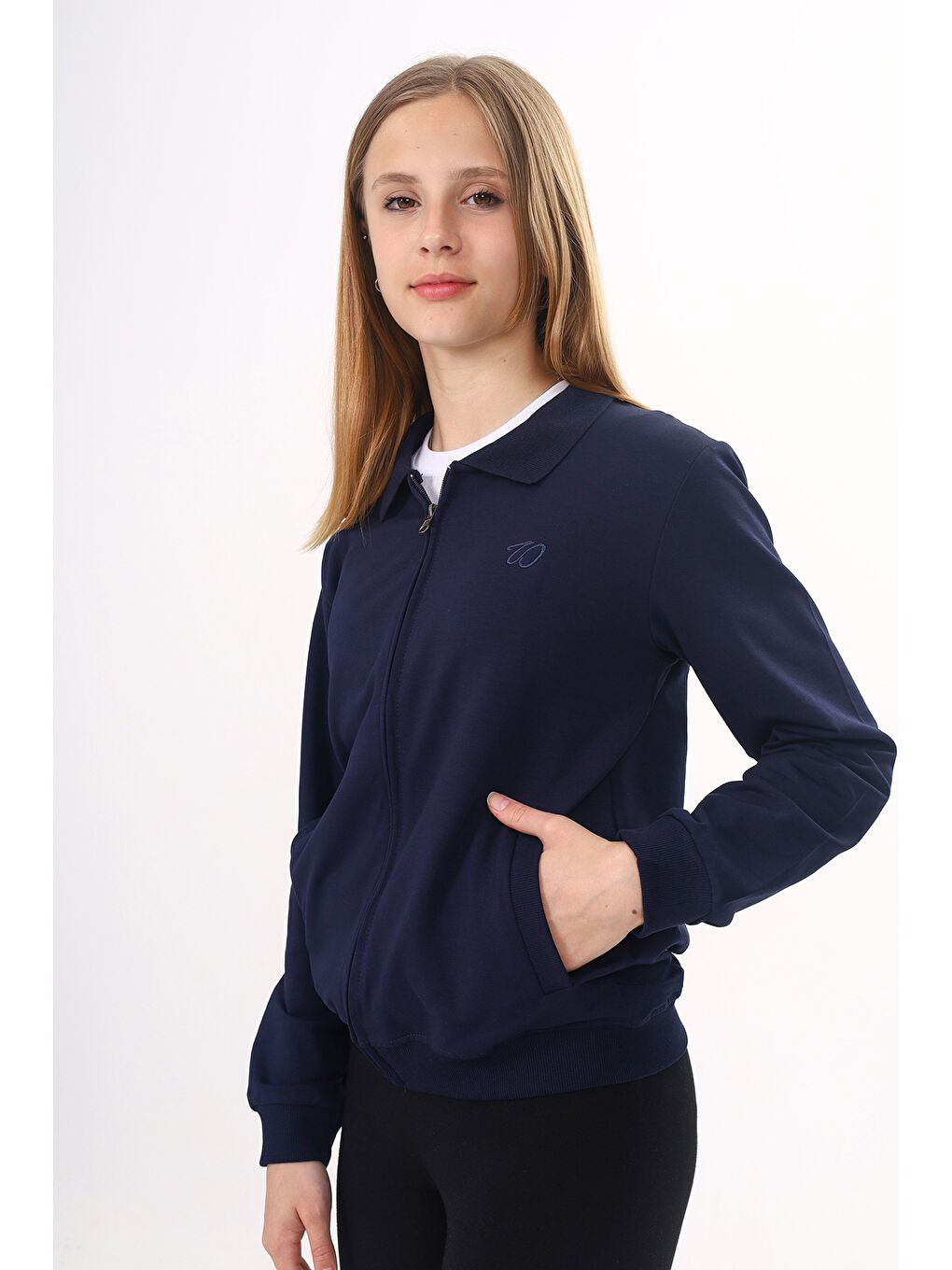 Lacivert Kız Çocuk Okul Nakışlı Hırka-1