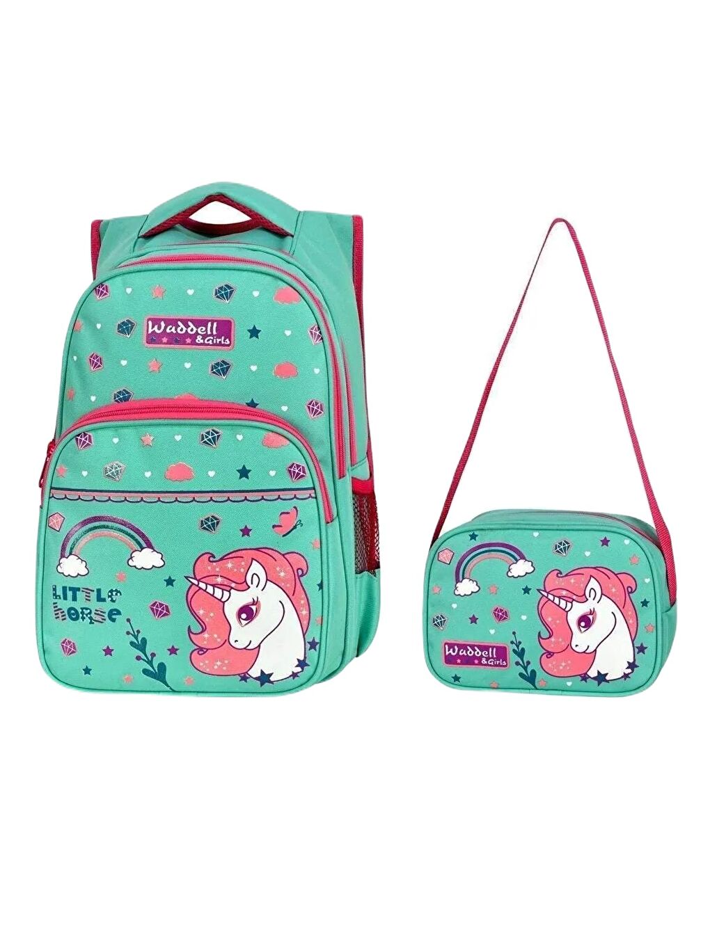 3 Bölmeli İlkokul Çantası ve Beslenme Çantası Little Horse Yeşil  3003