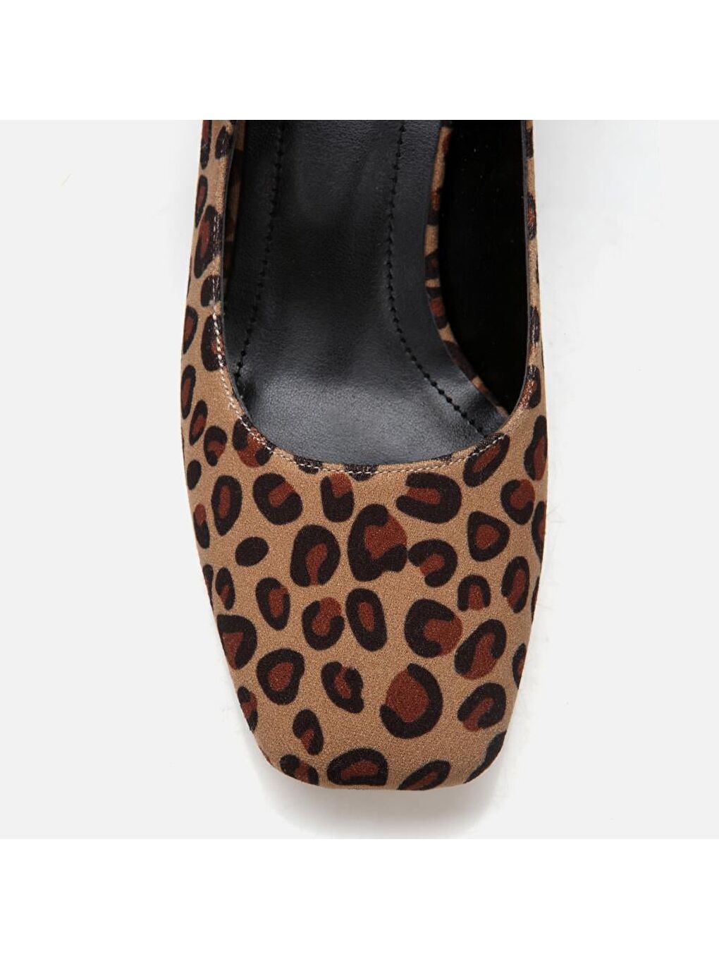 Bej Leopar Desenli Kadın Kalın Topuklu Ayakkabı-2