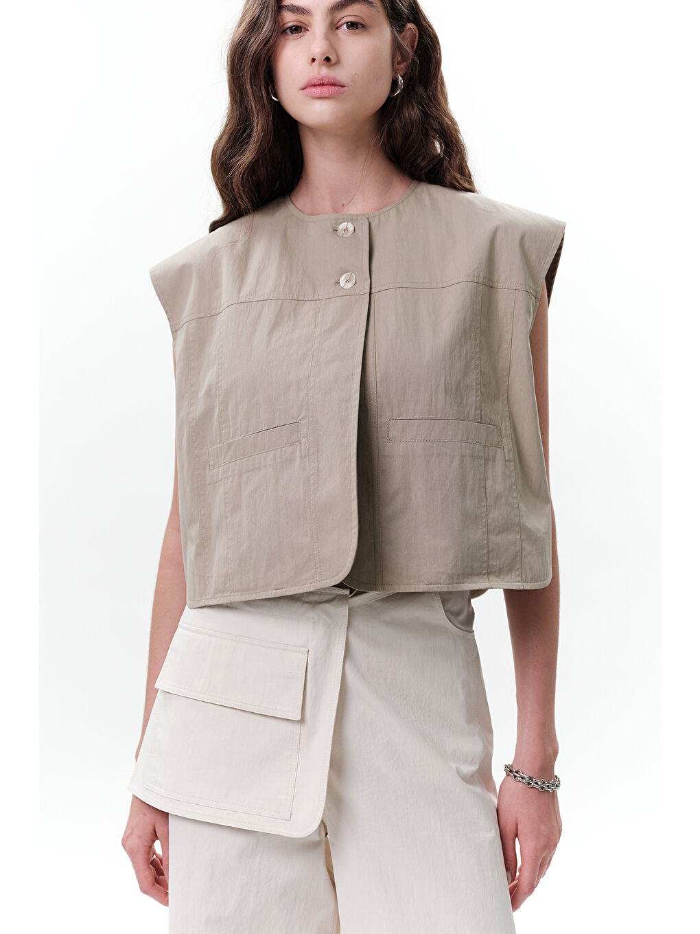 Cep Detaylı Kısa Yelek Yeşil-4