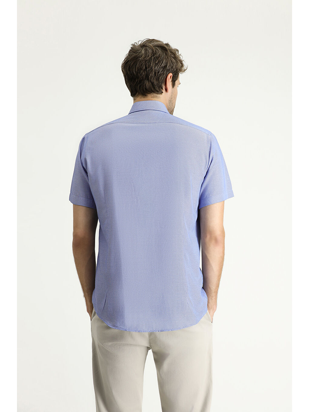 Mavi Kısa Kol Slim Fit Dar Kesim Desenli Pamuklu Kolay Ütülenebilir Büyük Beden Gömlek-3