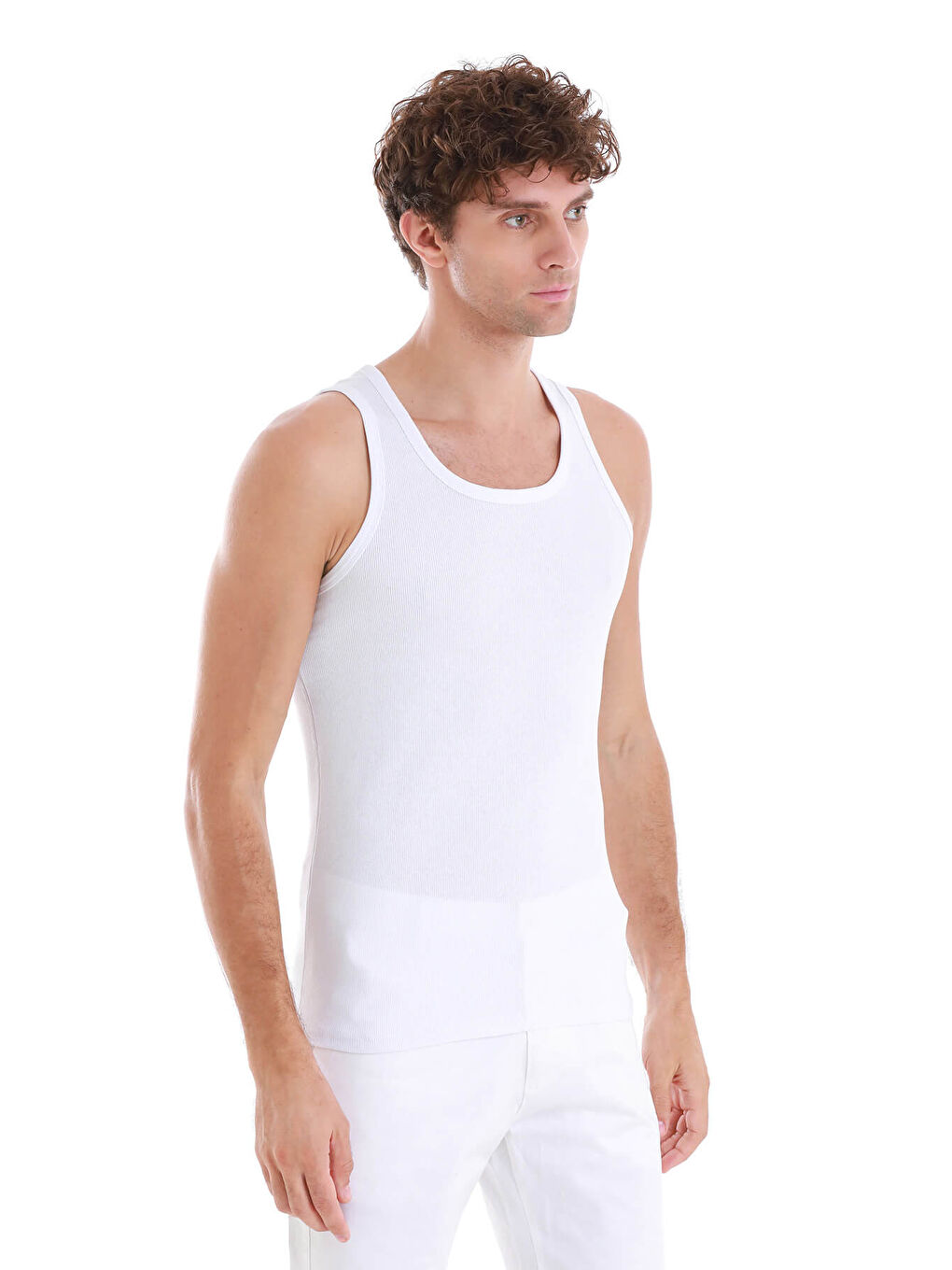 Beyaz Regular Fit Düz Pamuklu Örme Kolsuz Tişört