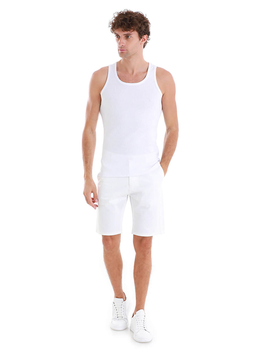 Beyaz Regular Fit Düz Pamuklu Örme Kolsuz Tişört-1