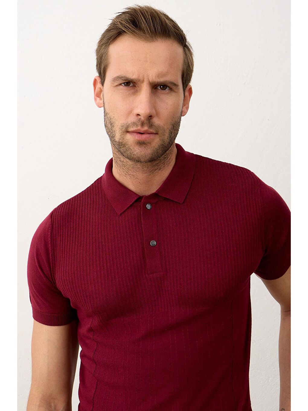 Danger Erkek Slim-Fit Yazlık Triko Tişört  Bordo