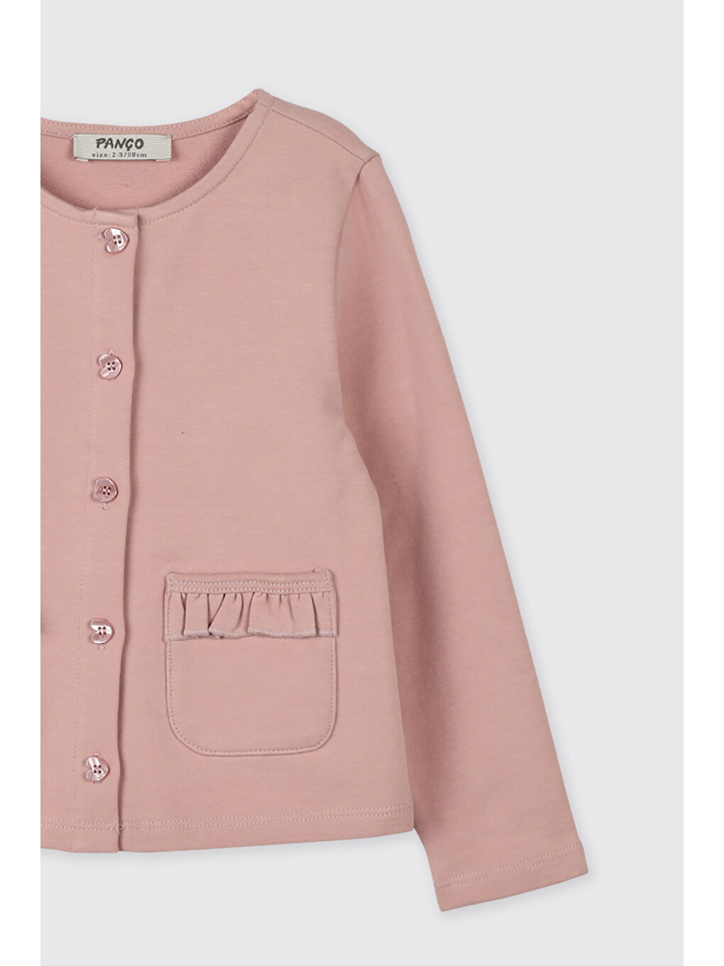 Kız Bebek Cep Detaylı Düğmeli Örme Pembe Hırka-2