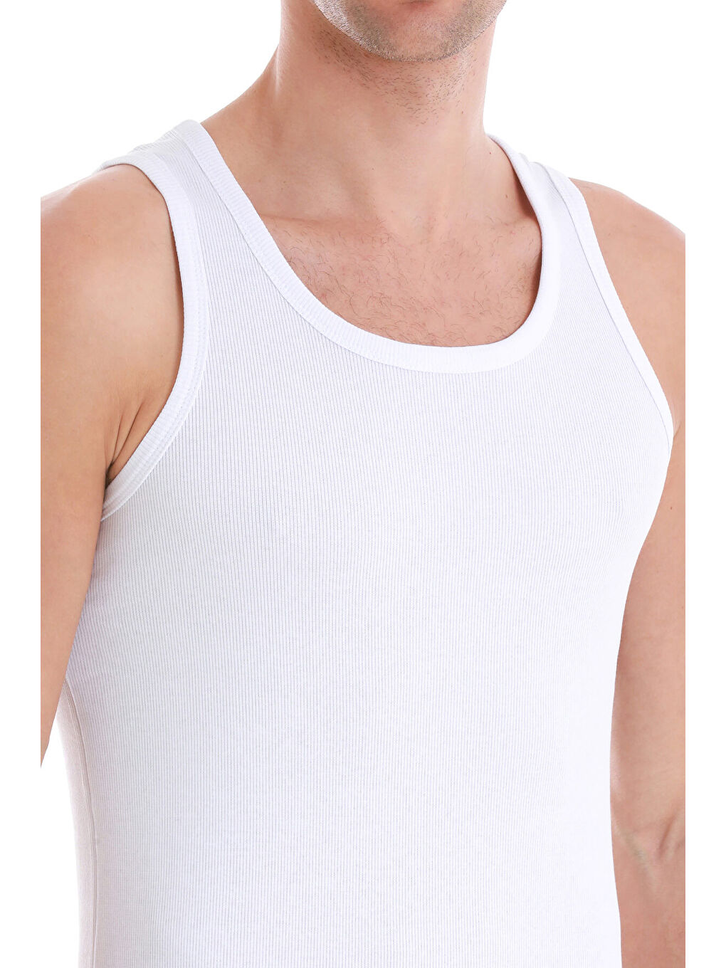 Beyaz Regular Fit Düz Pamuklu Örme Kolsuz Tişört-4