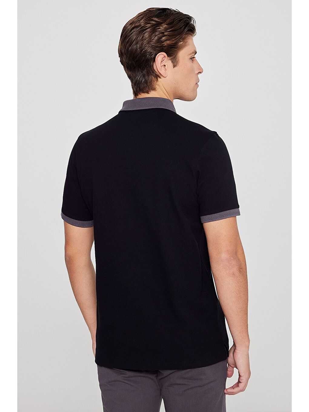 Erkek Siyah-Antrasit %100 Pamuk Slim Fit Dar Kesim Polo Yaka Tişört-4