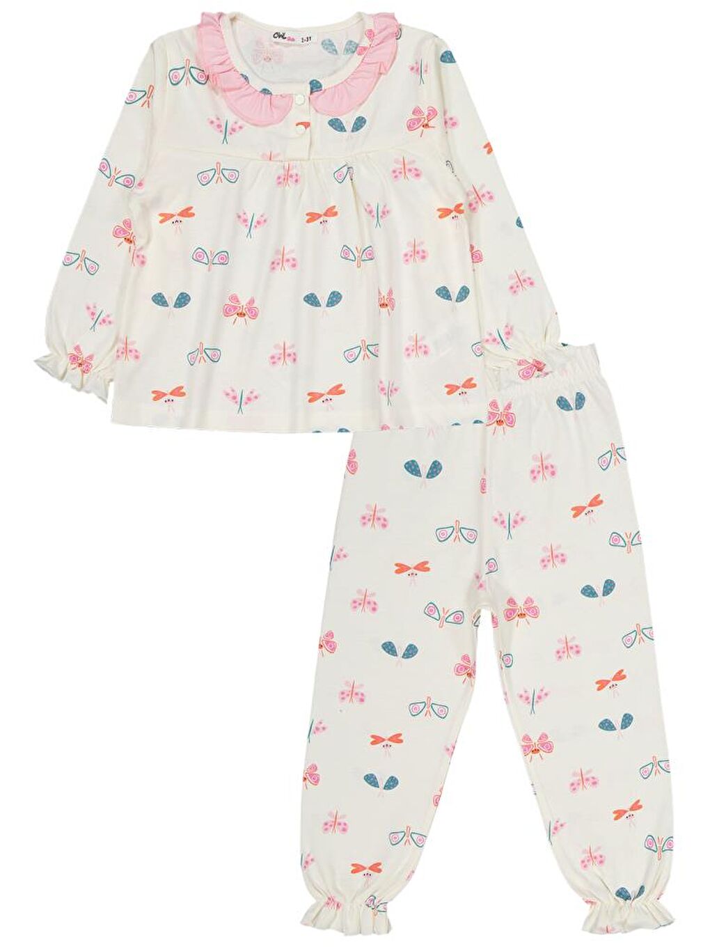 Ekru Girls Renkli Kelebek 2-5 Yaş Pijama Takımı