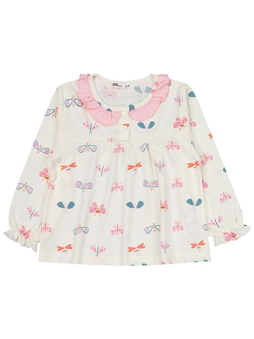Ekru Girls Renkli Kelebek 2-5 Yaş Pijama Takımı-1