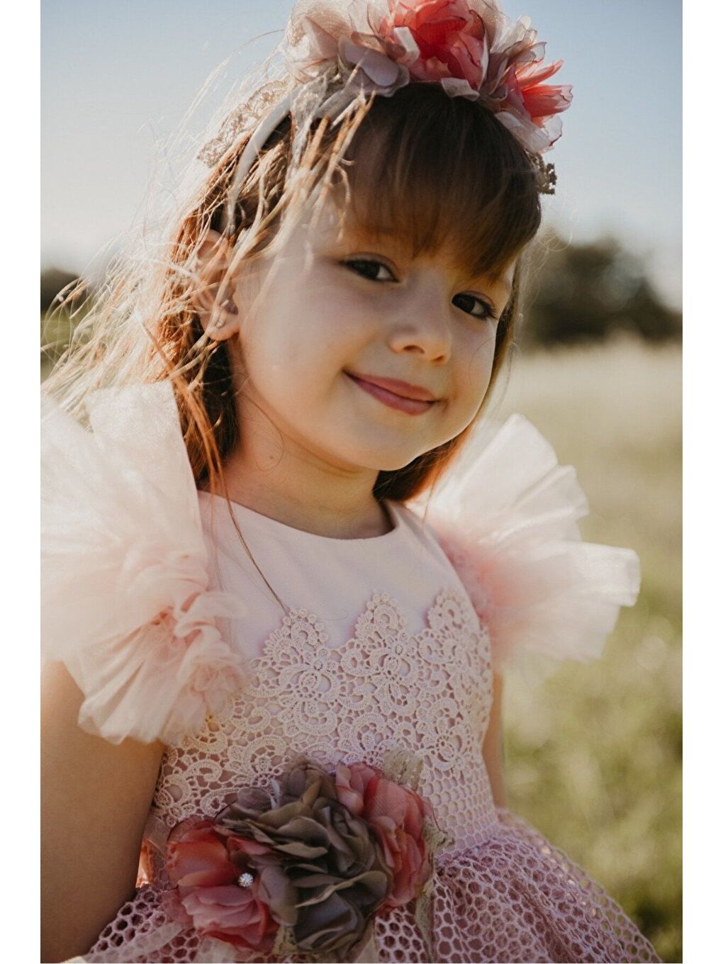 Pembe Dantel ve Tül Detaylı Prenses Kız Çocuk Elbisesi_M2402-3