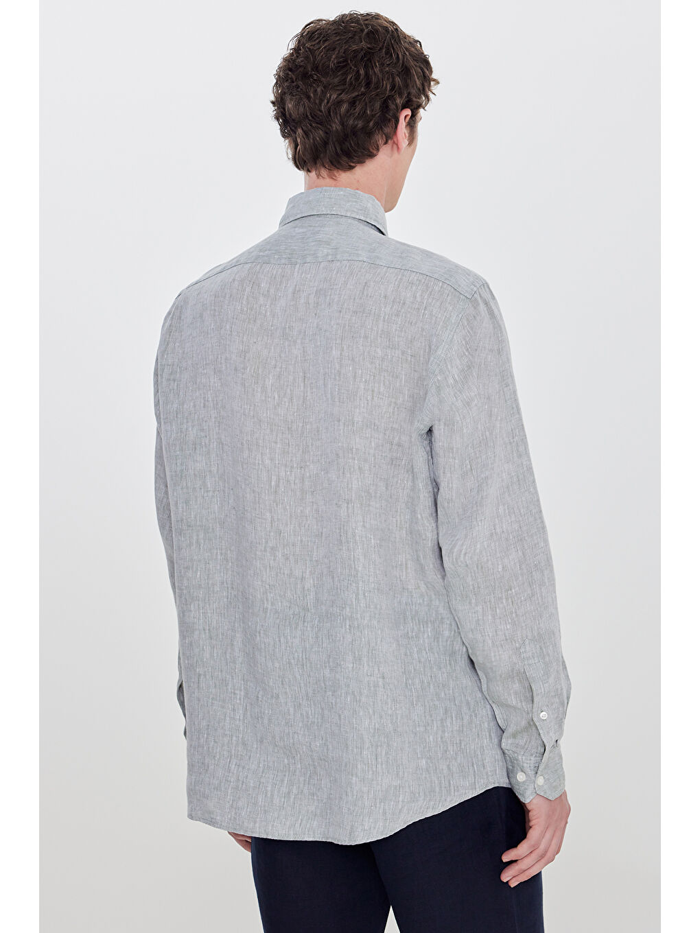 Erkek Yeşil %100 Keten Comfort Fit Rahat Kesim Düğmeli Yaka Gömlek-4