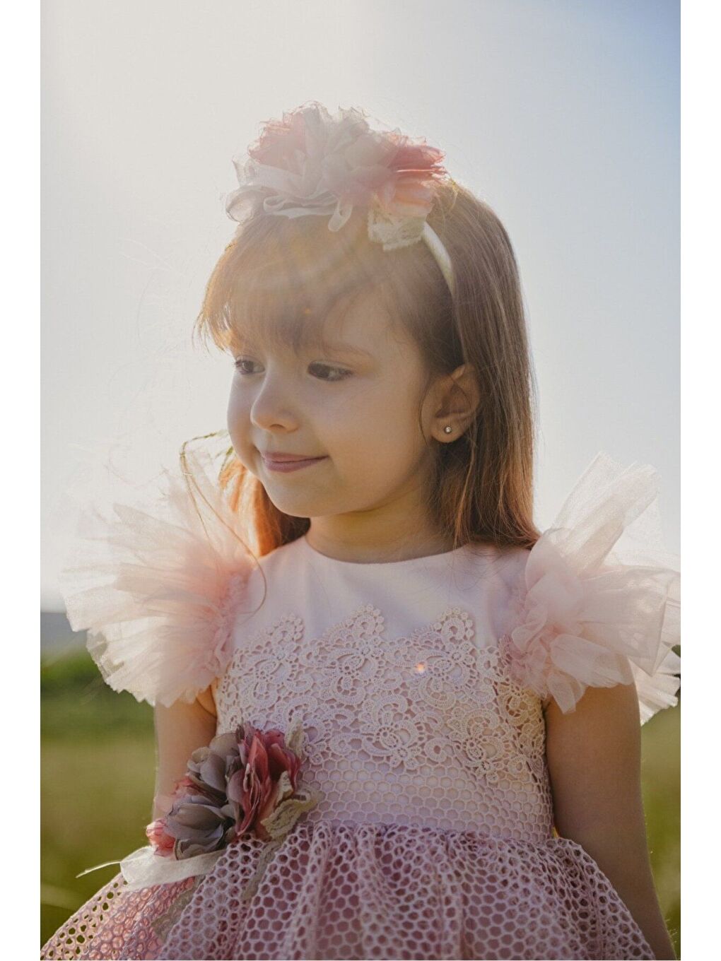 Pembe Dantel ve Tül Detaylı Prenses Kız Çocuk Elbisesi_M2402-5