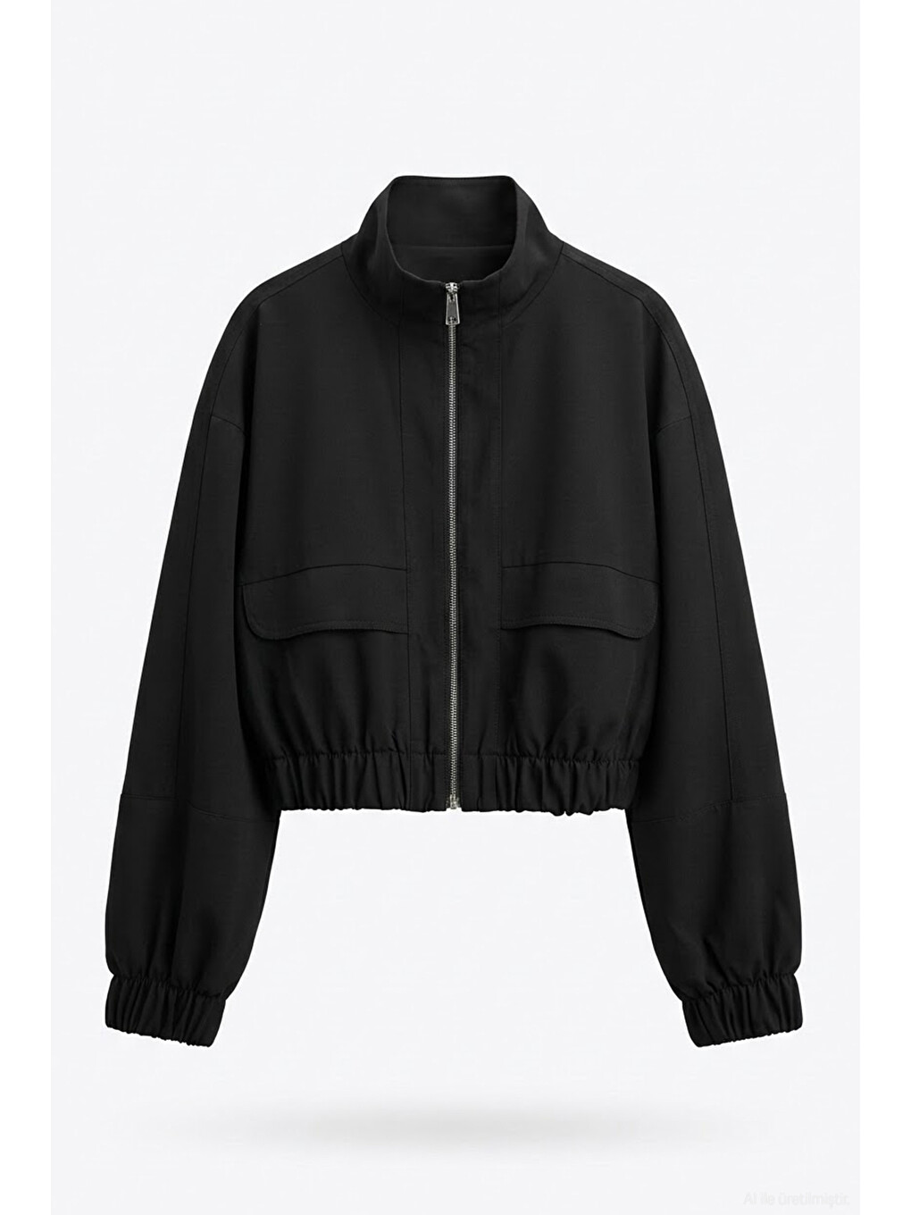 Beli Lastikli Cepli Bomber Ceket Siyah