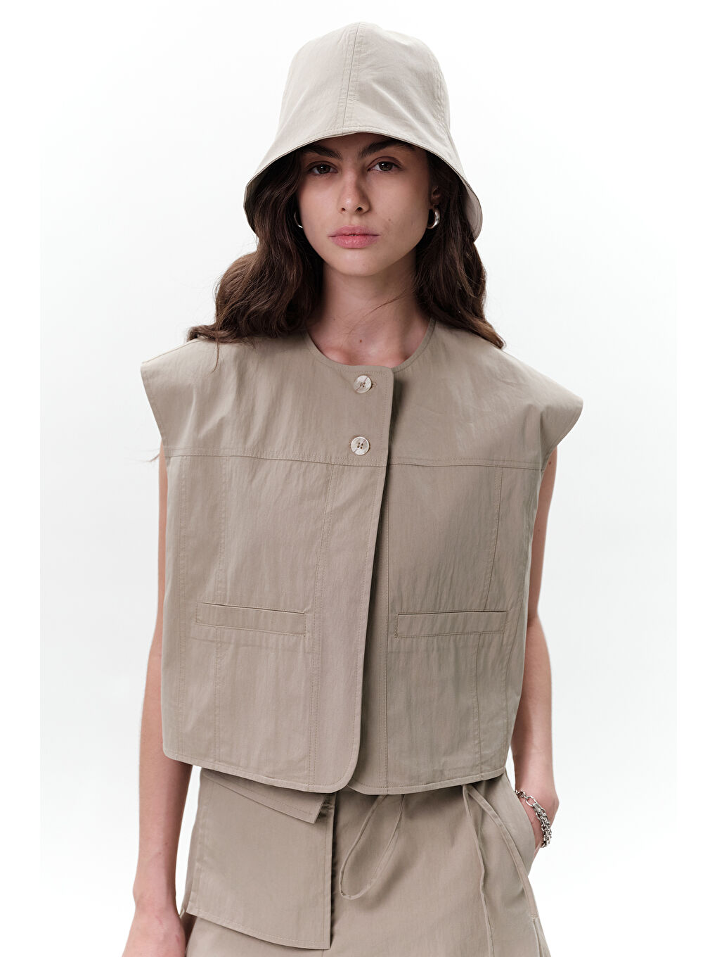 Cep Detaylı Kısa Yelek Yeşil-7