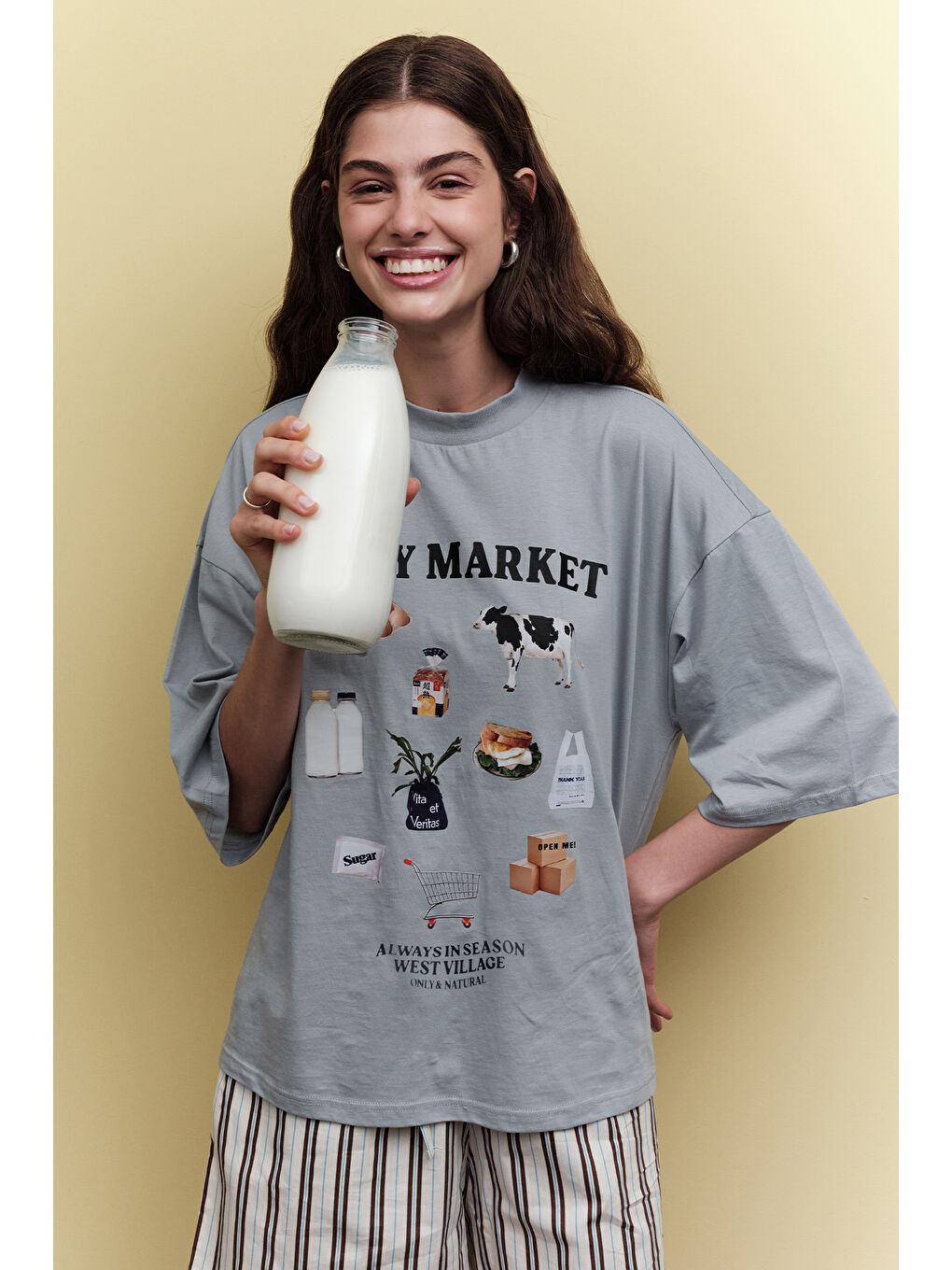 Mavi Baskılı Kısa Kol T-Shırt Market-4