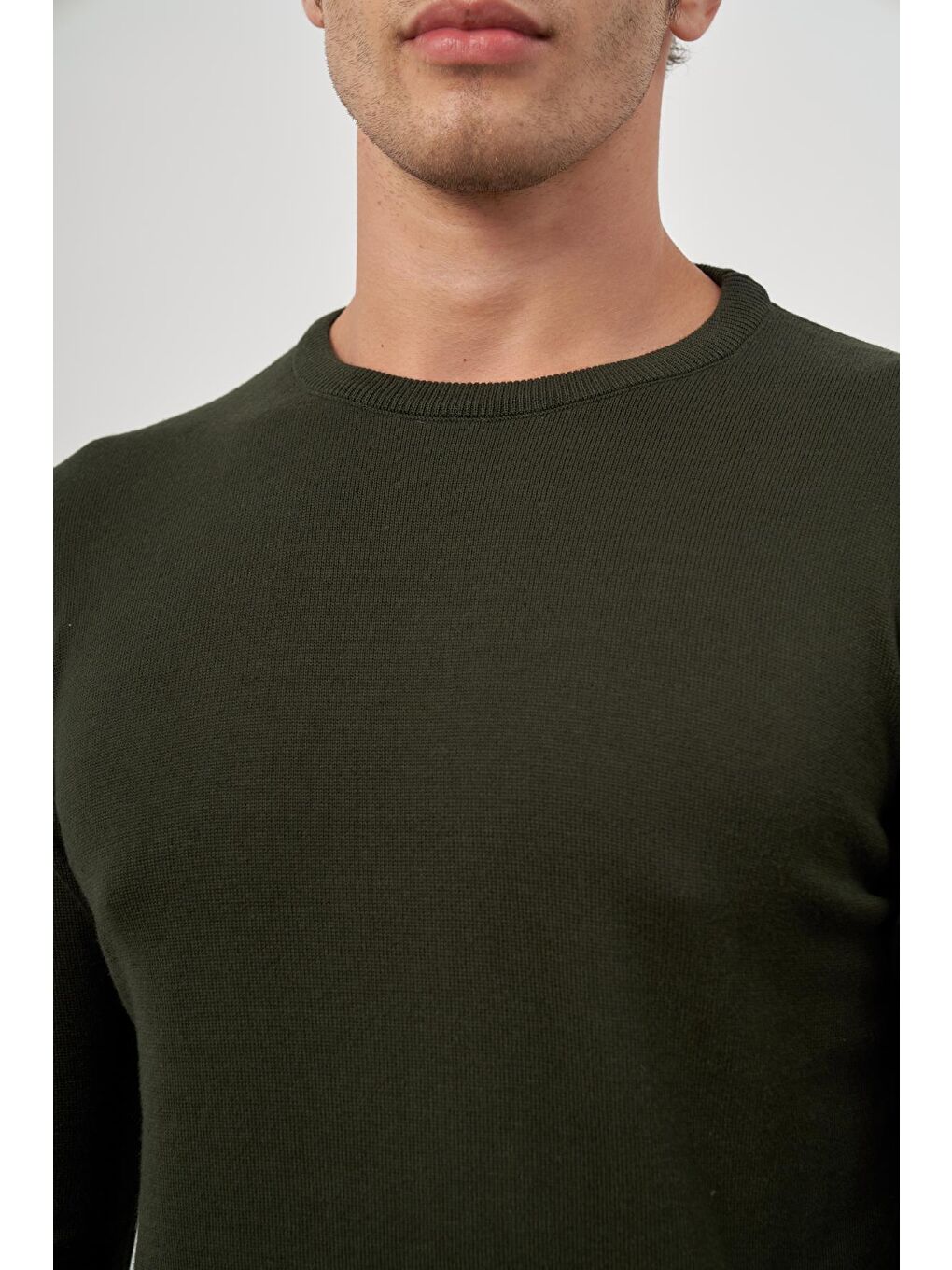 Koyu Haki Uzun Kol Düz Örme Bisiklet Yaka Classic Comfort Fit Triko 1012245006-5