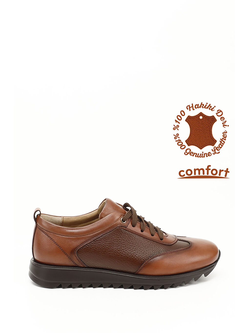 Erkek HAKİ-TABA Hakiki Deri Bağcıklı Sneaker