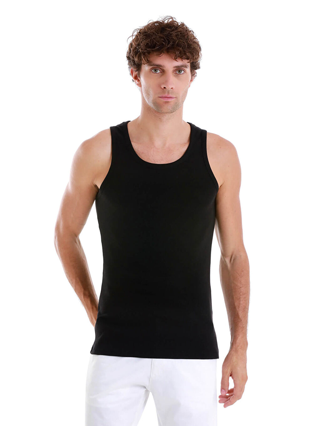 Siyah Regular Fit Düz Pamuklu Örme Kolsuz Tişört