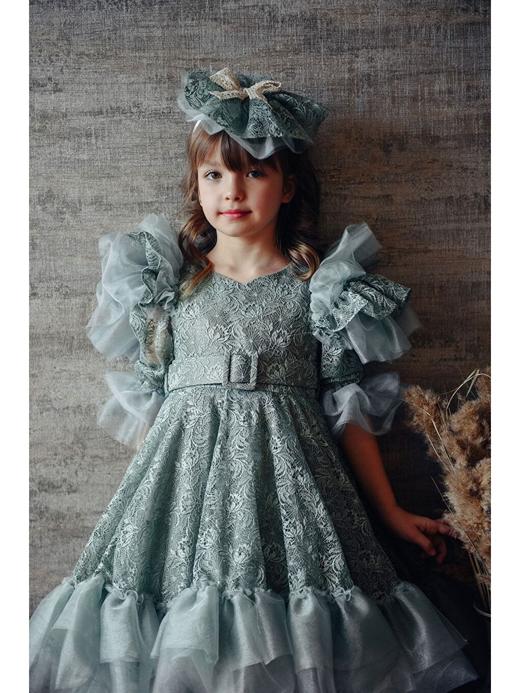 Mialora Yeşil Kız Çocuk Vintage Taç Aksesuarlı Abiye Elbise_M2362 - 1