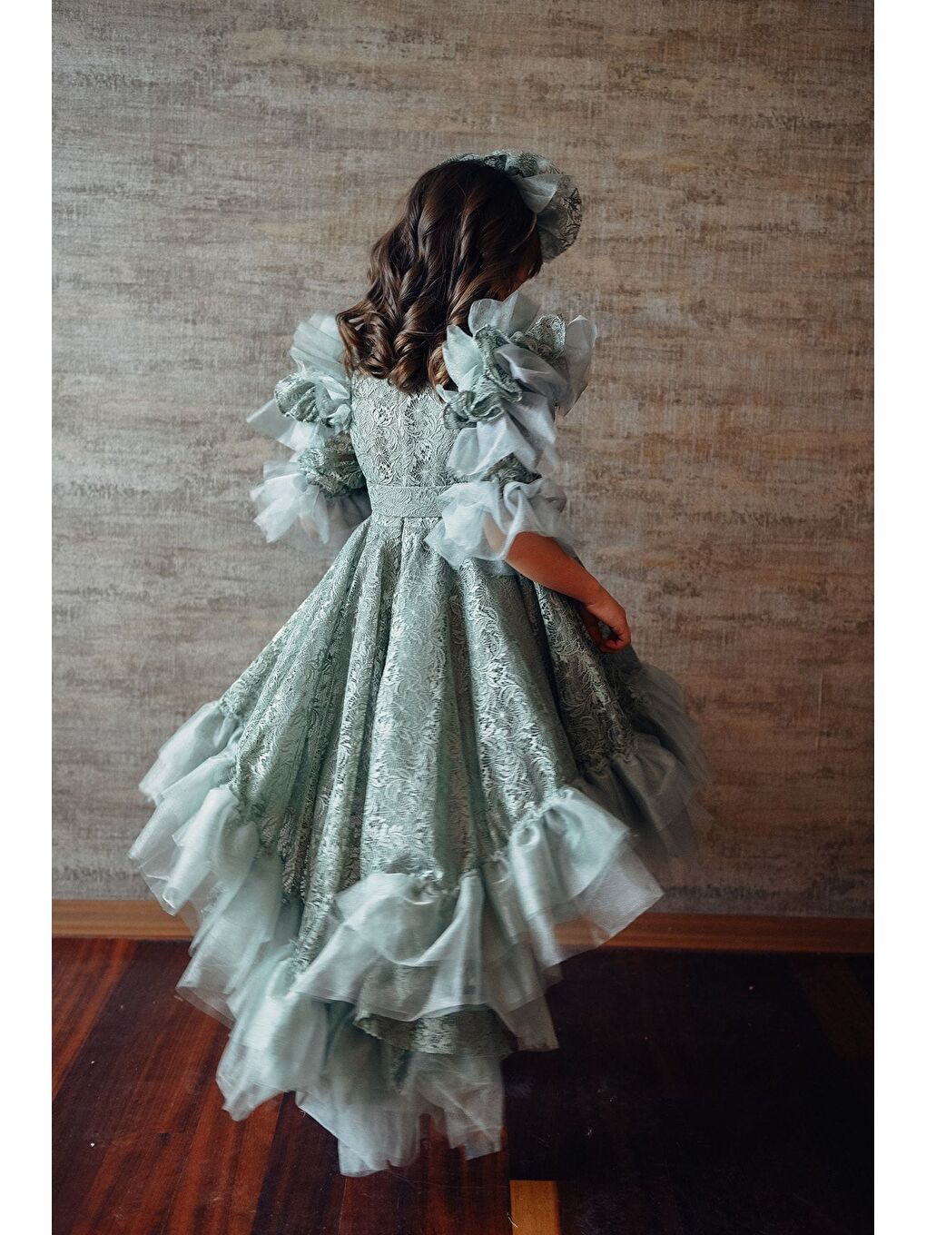 Mialora Yeşil Kız Çocuk Vintage Taç Aksesuarlı Abiye Elbise_M2362 - 4