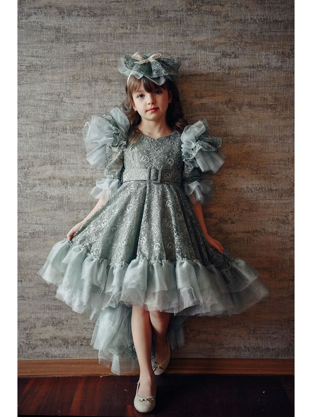 Mialora Yeşil Kız Çocuk Vintage Taç Aksesuarlı Abiye Elbise_M2362 - 5