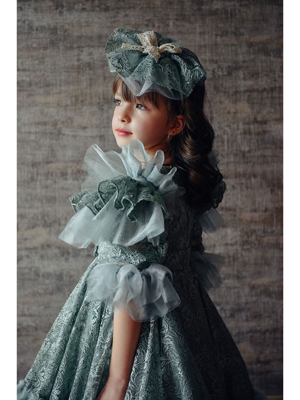 Mialora Yeşil Kız Çocuk Vintage Taç Aksesuarlı Abiye Elbise_M2362 - 6