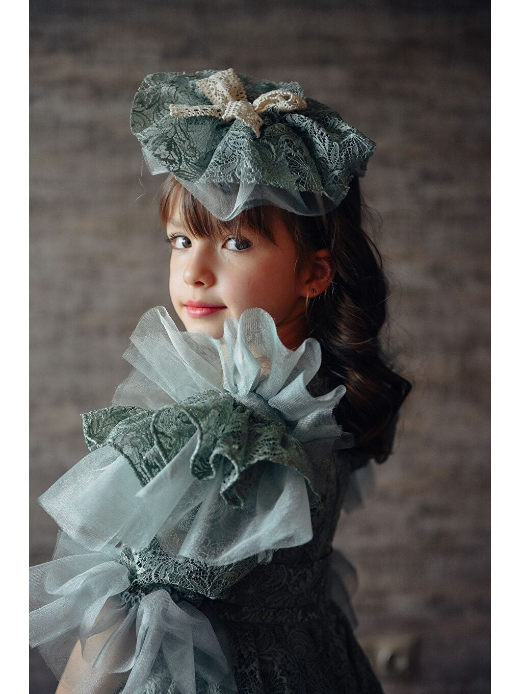 Mialora Yeşil Kız Çocuk Vintage Taç Aksesuarlı Abiye Elbise_M2362 - 7