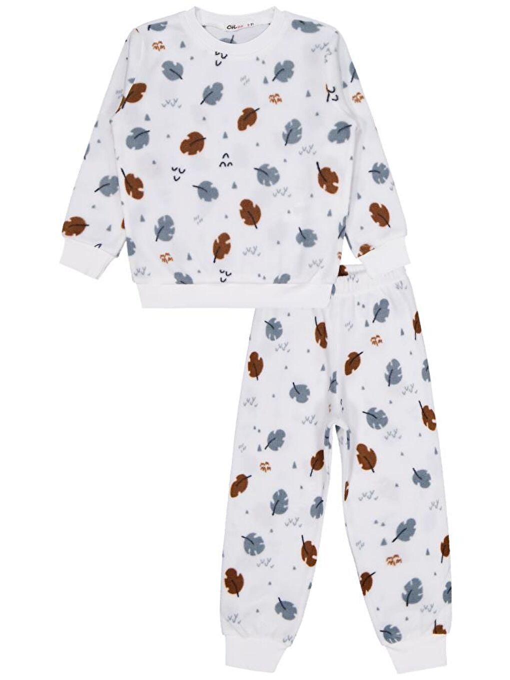 Ekru Girls Yaprak Desen 2-5 Yaş Pijama Takımı