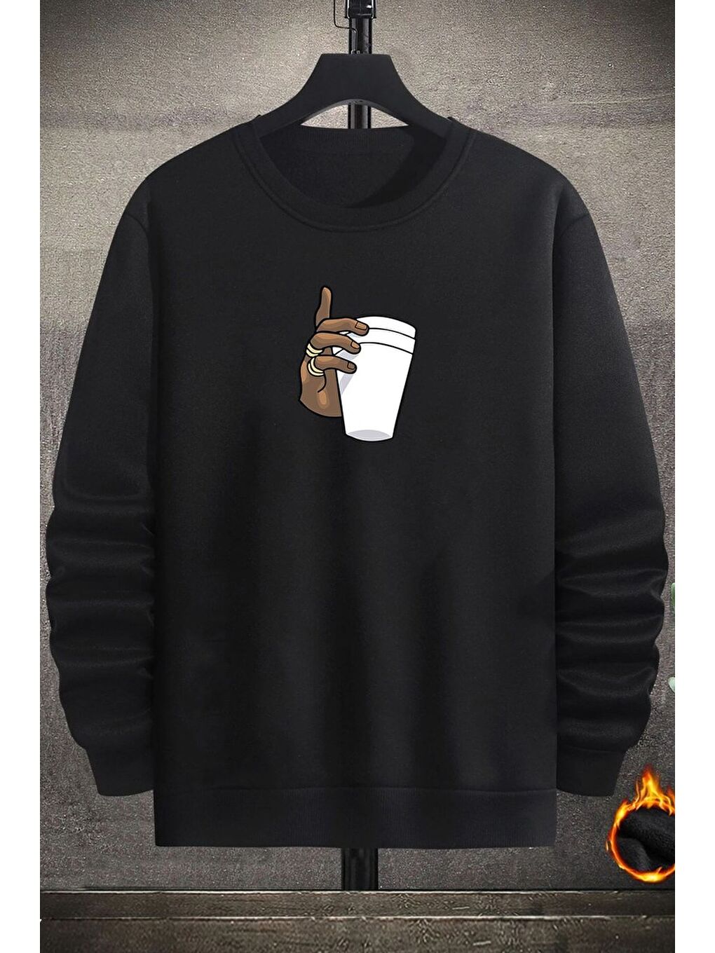 uyguntarz Siyah Unisex Tupac Coffee Baskılı Bisiklet Yaka Sweatshirt