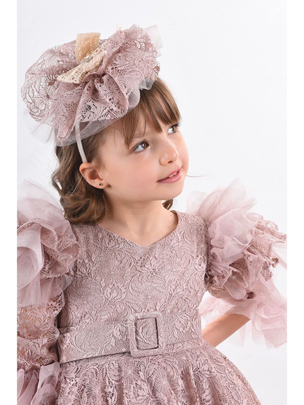 Pembe Kız Çocuk Vintage Taç Aksesuarlı Abiye Elbise_M2362-2