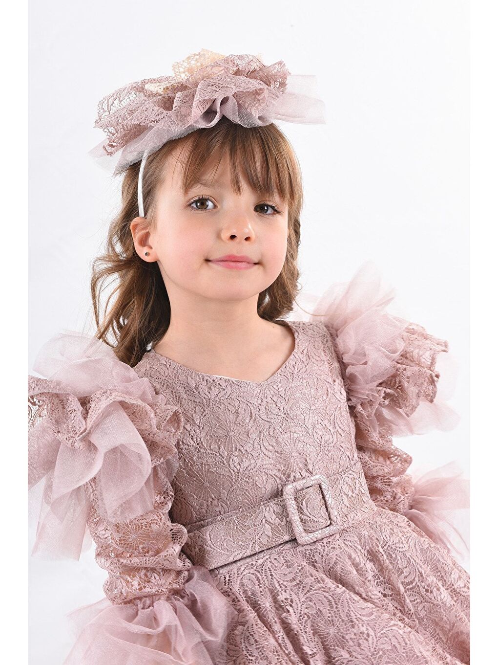 Pembe Kız Çocuk Vintage Taç Aksesuarlı Abiye Elbise_M2362-5