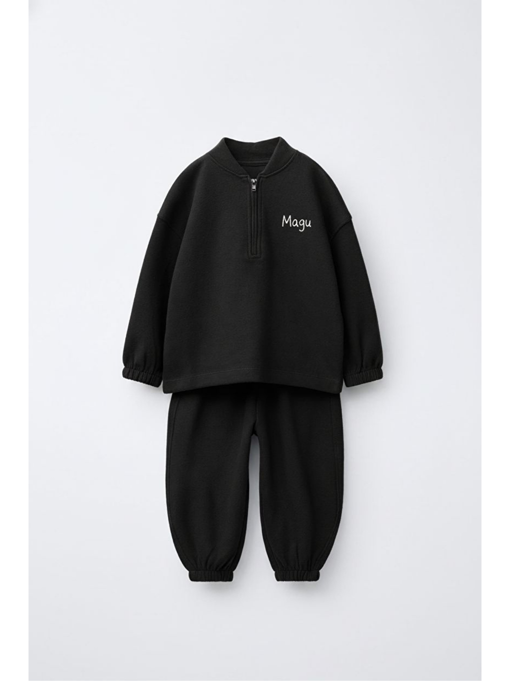 Erkek Çocuk Pamuklu Siyah Fermuarlı Sweatshirt & Jogger Eşofman Takım-1