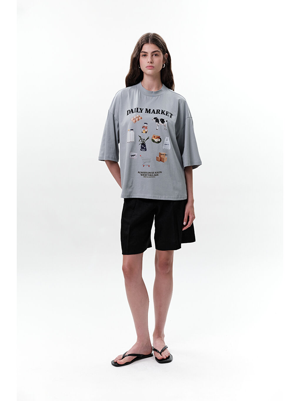 Mavi Baskılı Kısa Kol T-Shırt Market-5