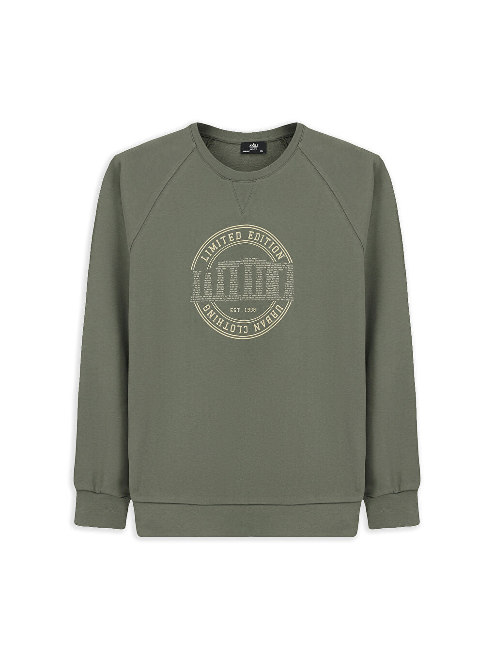 Haki Bisiklet Yaka Regular Fit Baskılı Pamuk Sweatshirt