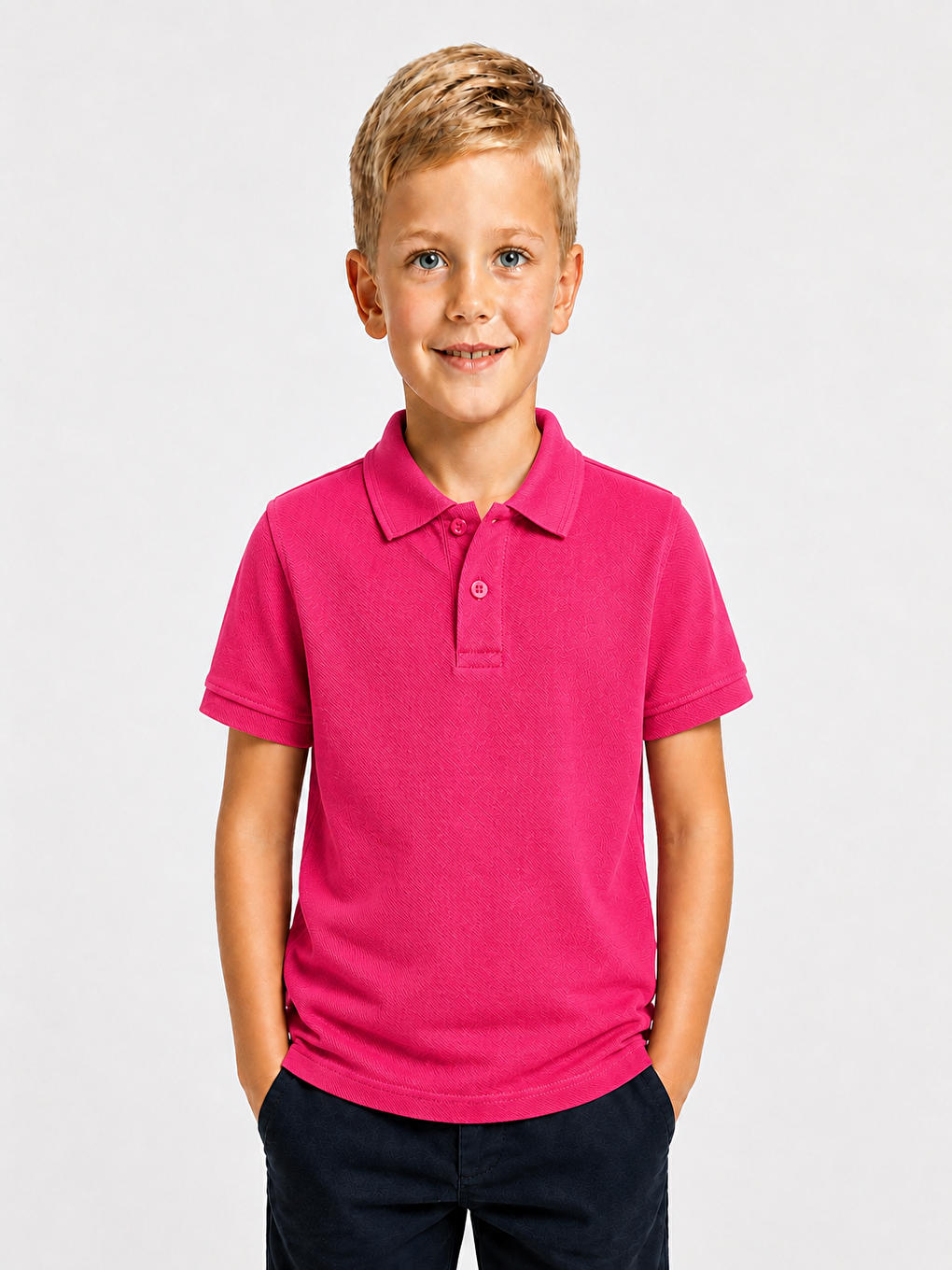 Fuşya Kids Polo Yaka Basic Kısa Kollu Unisex Çocuk Tişört