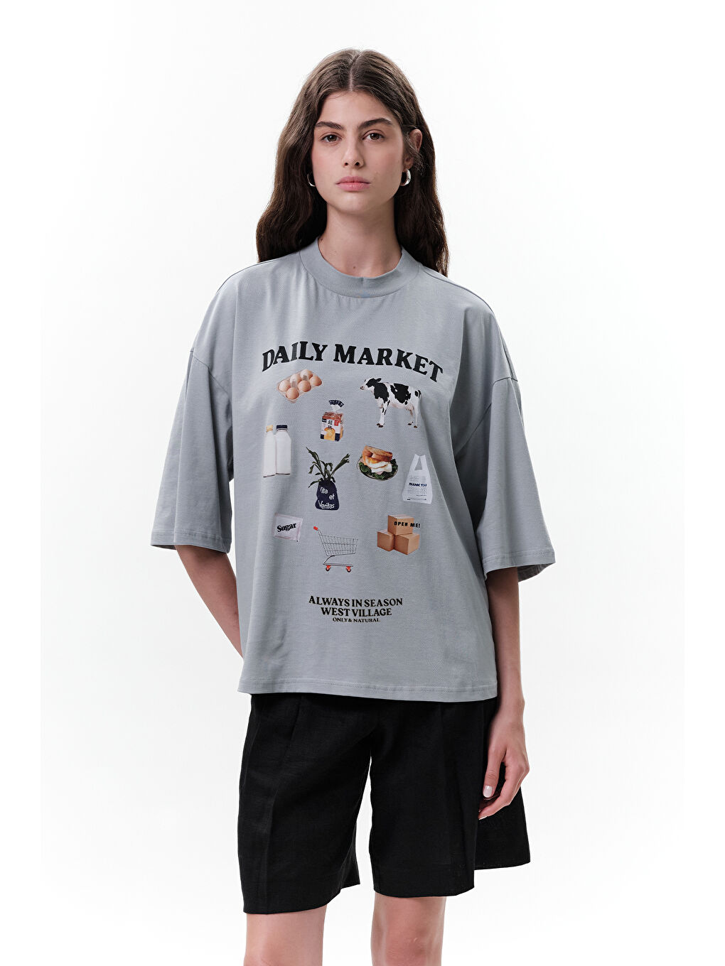 Mavi Baskılı Kısa Kol T-Shırt Market-6