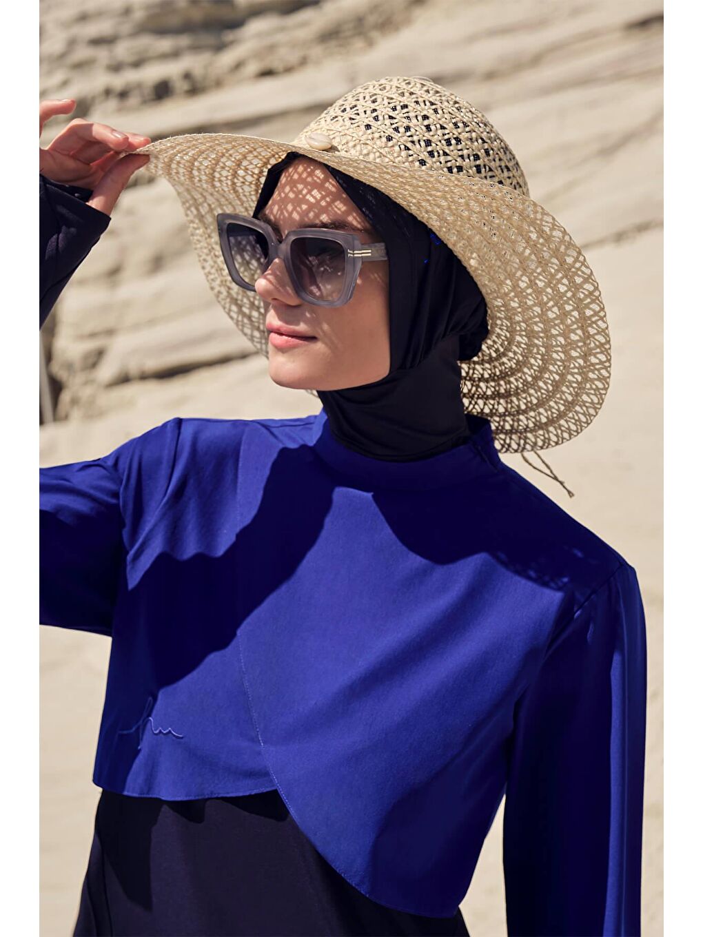 Bej Deniz Kabuklu Hasır Plaj Şapkası 2040-1