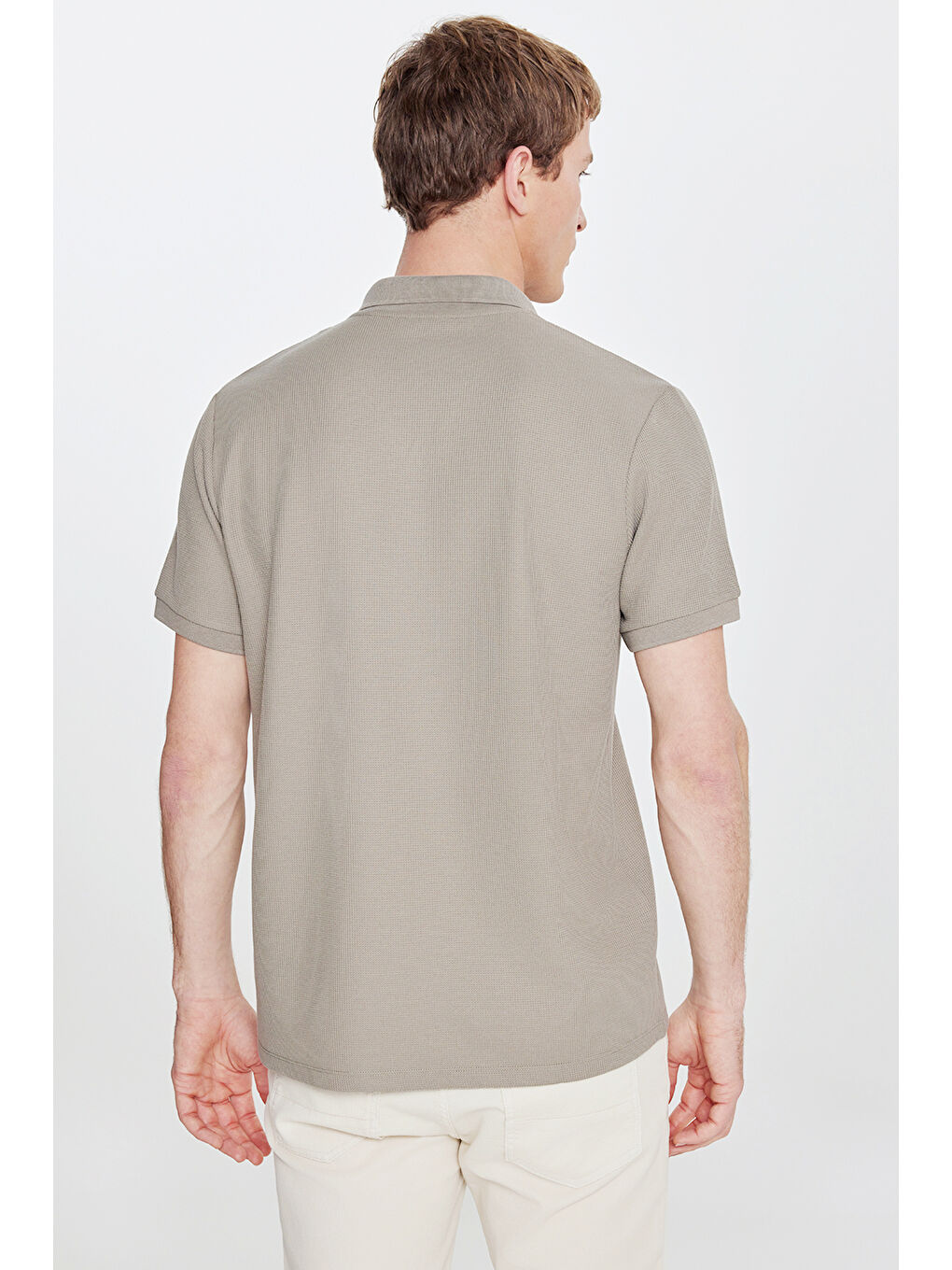 Erkek Haki Slim Fit Dar Kesim Polo Yaka Jakarlı Esnek Tişört-4