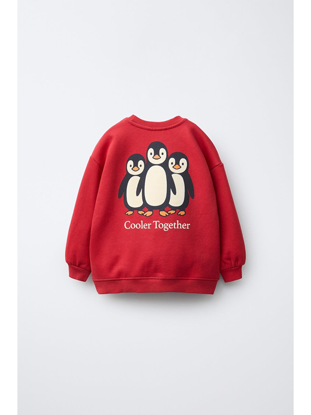 Karışık Erkek Çocuk Pamuklu Kırmızı Penguen Baskılı Sweat & Siyah Eşofman Takım – Oversize-3