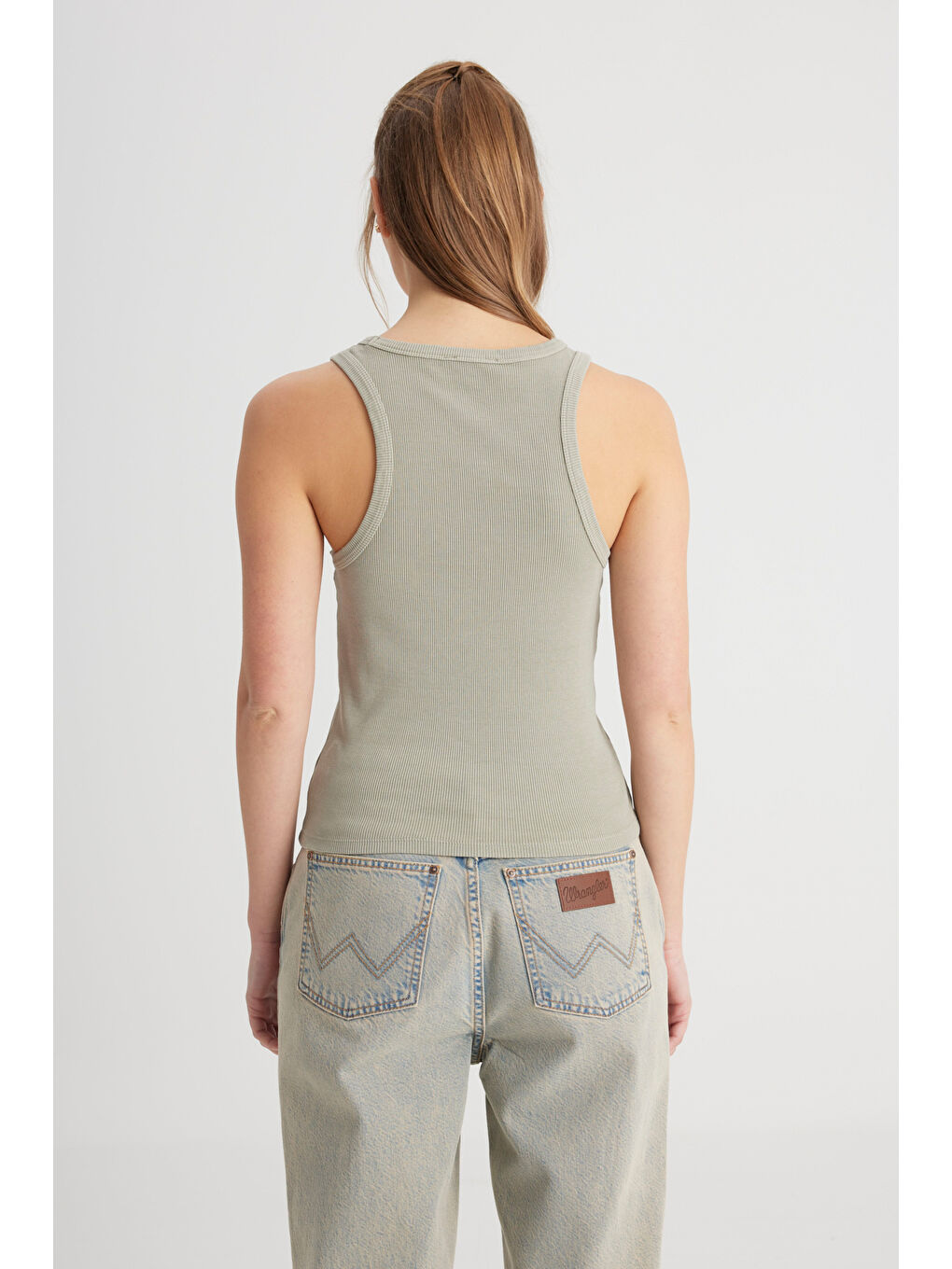 Slim Fit Dar Kesim Bisiklet Yaka Haki Bluz-4