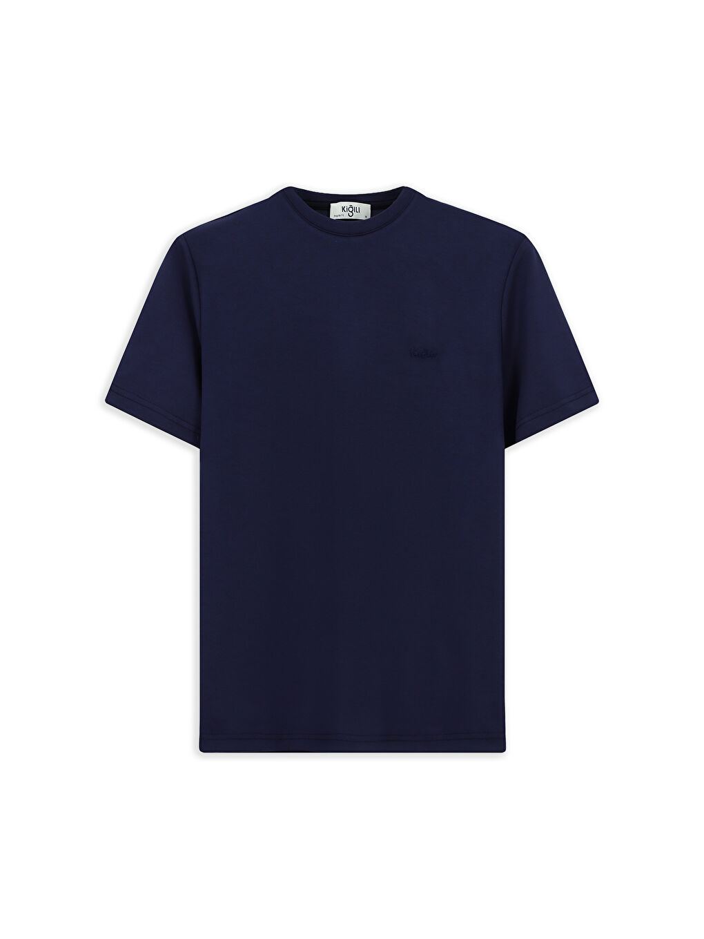 Lacivert Bisiklet Yaka Regular Fit Nakışlı Elastanlı Esnek Tişört