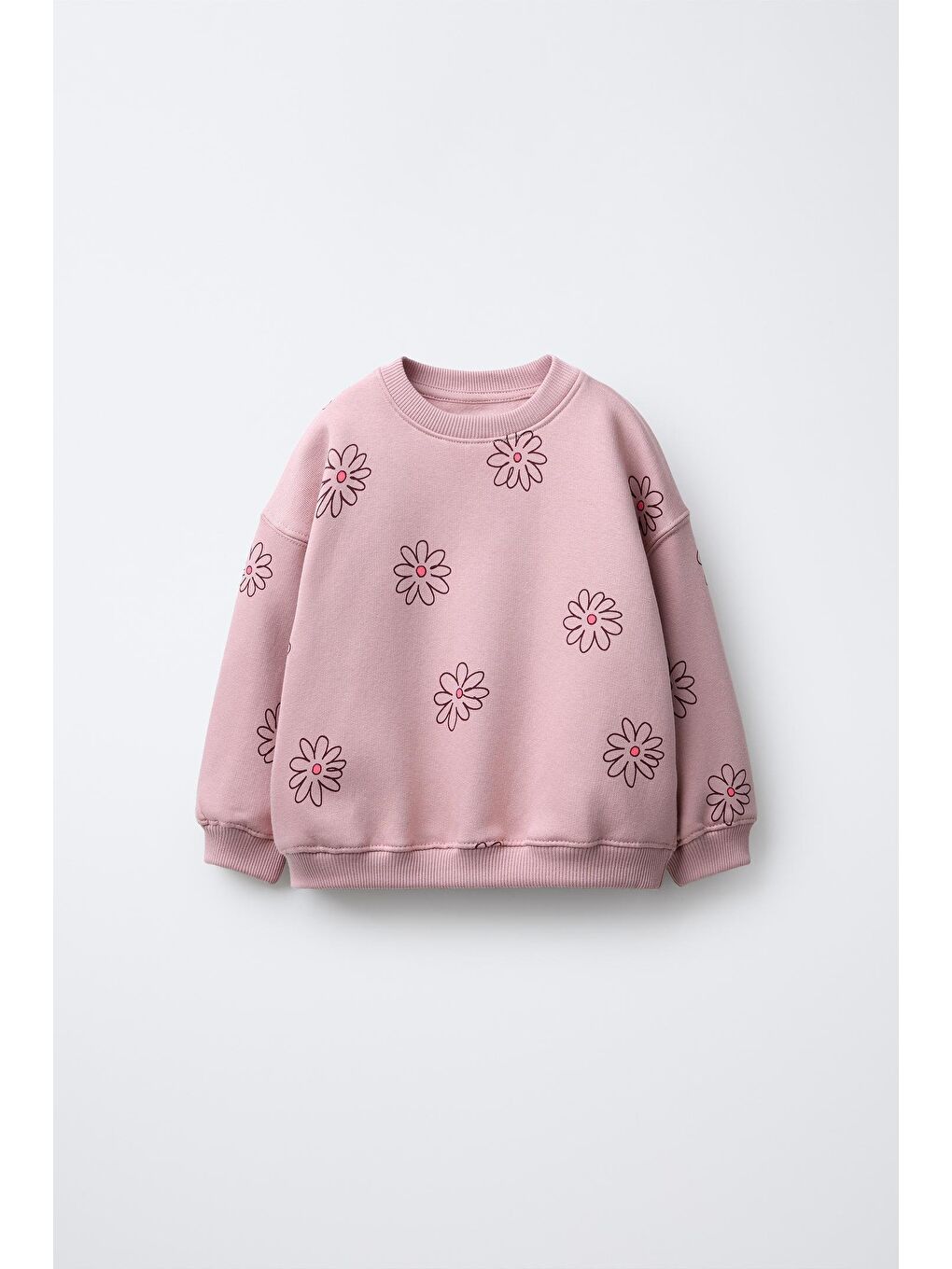 Kız Çocuk Pamuklu Pembe Çiçek Baskılı Sweatshirt Tayt Takım-6