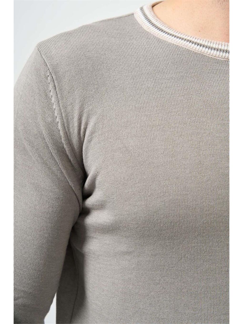 İMZA Gri Uzun Kol Düz Örme Bisiklet Yaka Classic Slim Fit Triko 1012245108 - 3