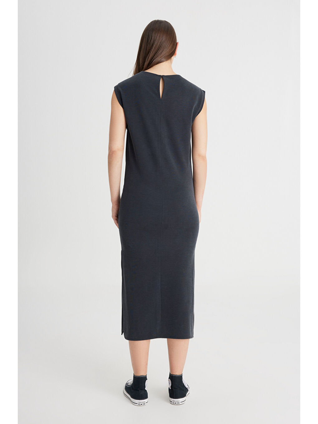 Regular Fit Normal Kesim Bisiklet Yaka Siyah Elbise-4