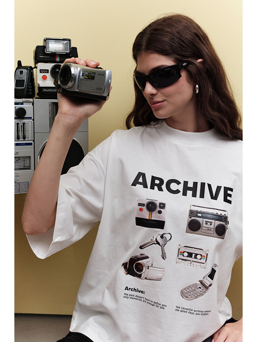 Beyaz Baskılı Kısa Kol T-Shırt Archıve-1