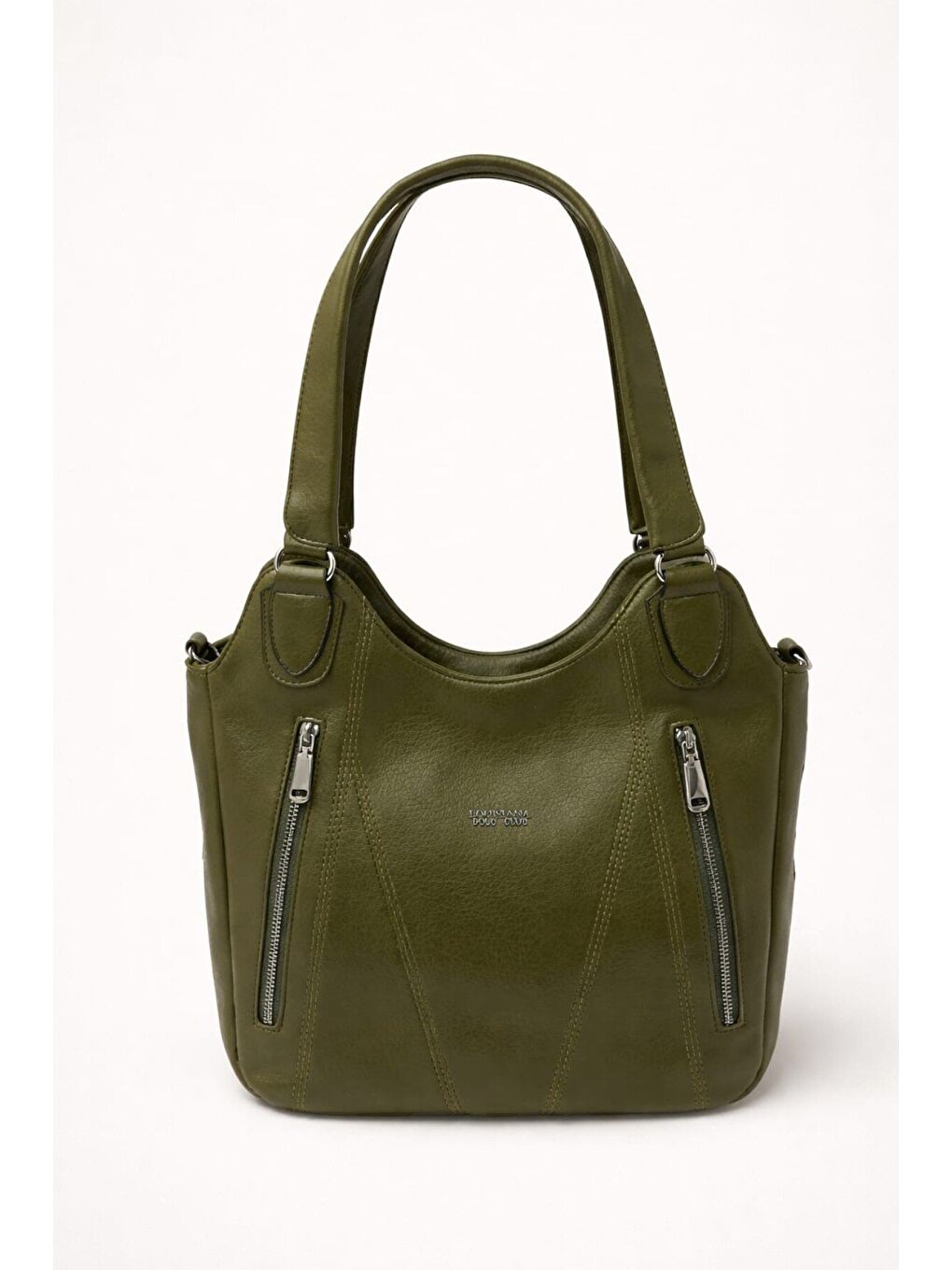 Haki Kadın Siyah Çift Fermuar Detaylı Geniş Hacimli Omuz Çantası 12650